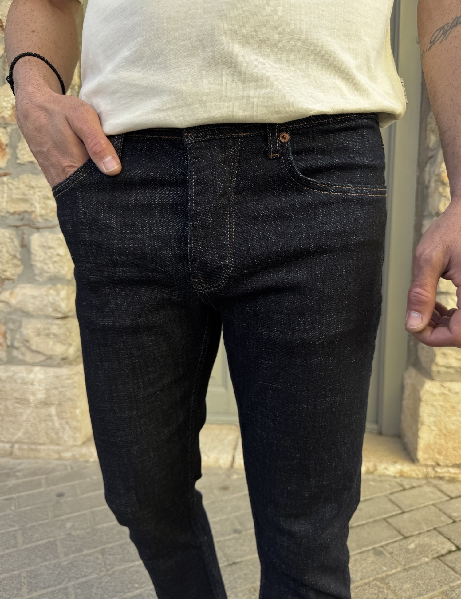 Ανδρικό Slim blueblack τζιν παντελόνι πεντάτσεπο με κουμπιά 3LN496 φωτογραφία